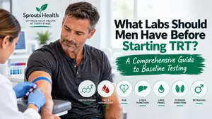 What labs before TRT? Man undergoing blood testing at a medical clinic before starting testosterone replacement therapy.